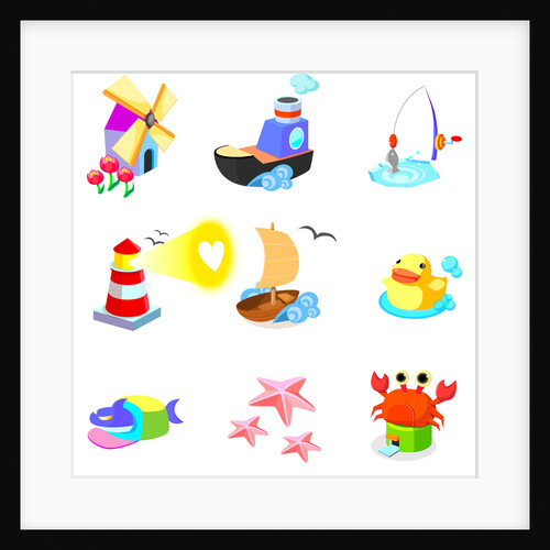 Various animals with boats on a white background by Anonymous