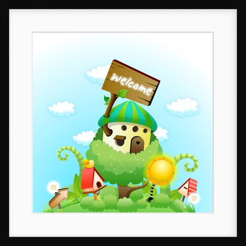 Bird perching on a birdhouse by Anonymous