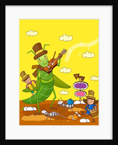 Three children playing musical instruments by Anonymous