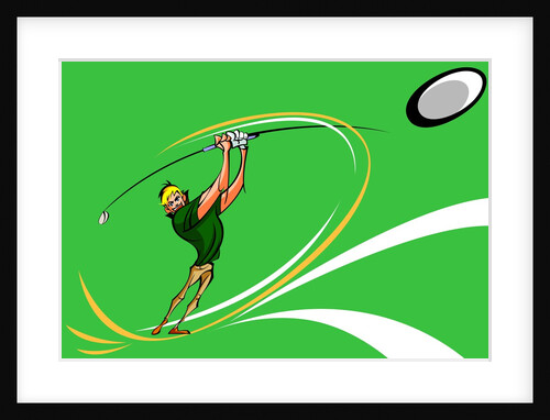 Man hitting a ball with a golf club by Anonymous