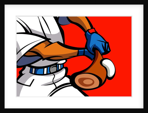 Mid section view of a baseball player hitting baseball with a baseball bat by Anonymous