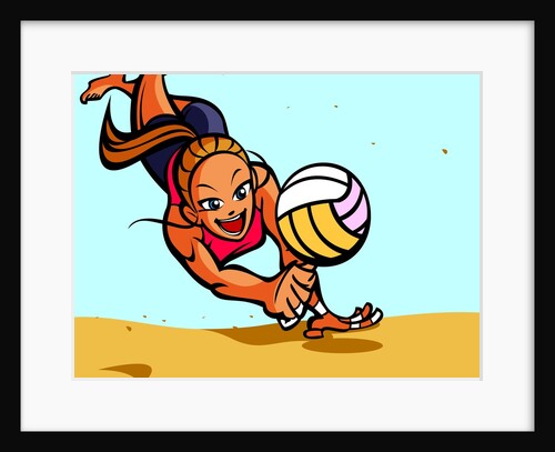 Woman playing volleyball on the beach by Anonymous