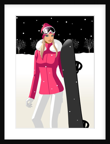 Woman holding a snowboard by Anonymous