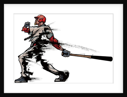 Baseball player holding bat, side view by Anonymous