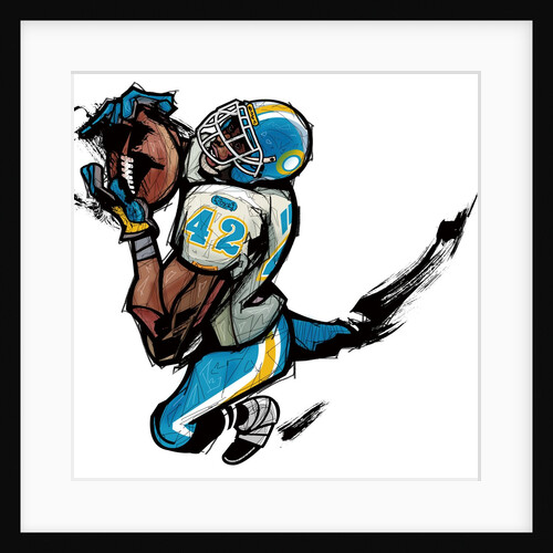 American football player holding ball by Anonymous