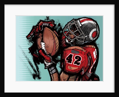 American football player holding football by Anonymous