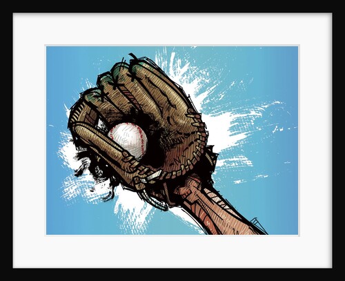 Baseball glove with base ball by Anonymous