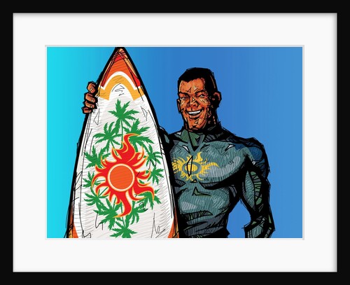 Man holding surfboard by Anonymous