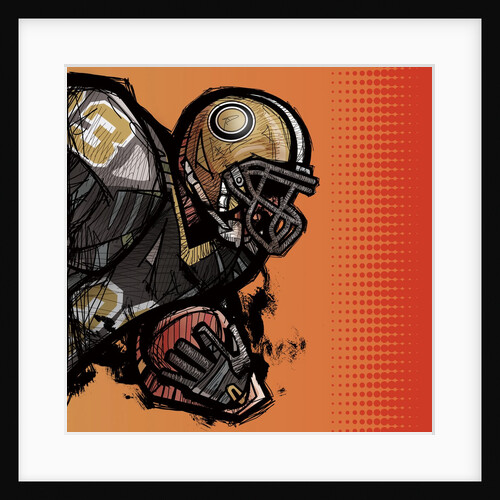 American football player holding football by Anonymous