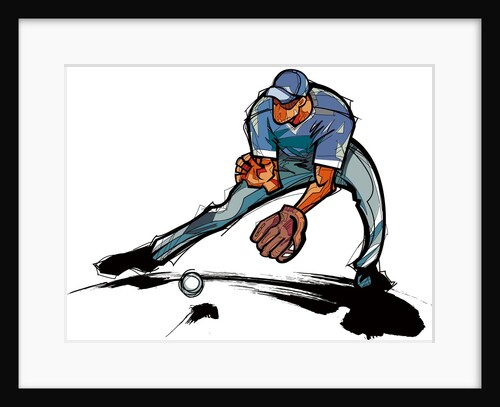 Baseball player catching ball by Anonymous