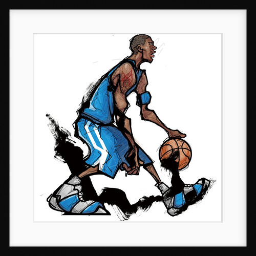 Basketball player dribbling ball by Anonymous