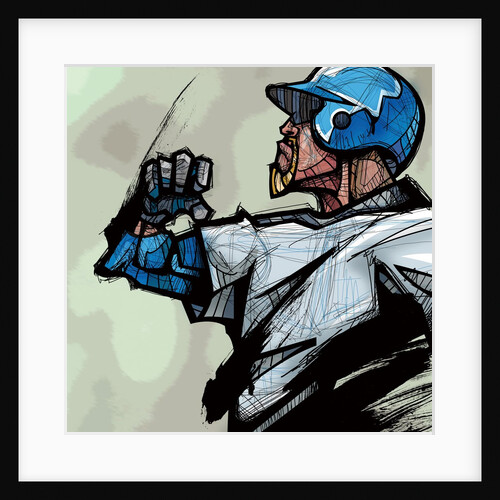 Baseball player wearing helmet, side view by Anonymous