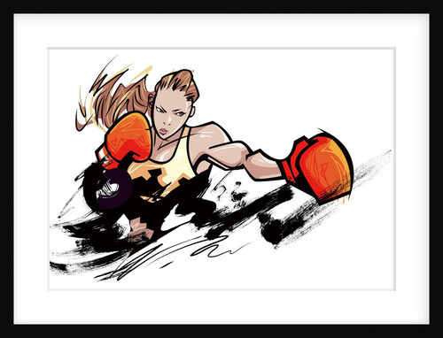 Woman wearing boxing glove by Anonymous