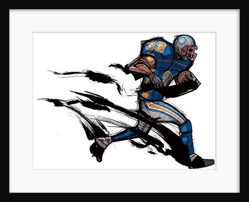 American football player holding ball by Anonymous