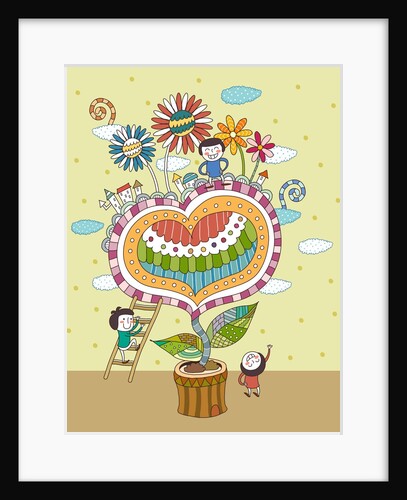 Children playing by potted plant by Anonymous