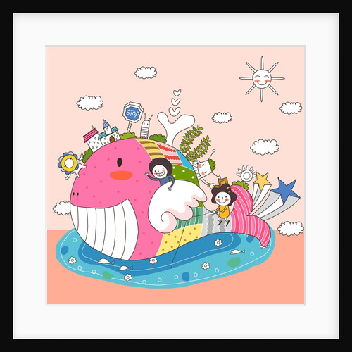 Children playing by fish in pond by Anonymous