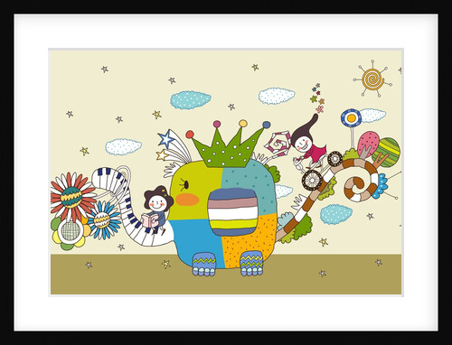 Children on elephant back by Anonymous