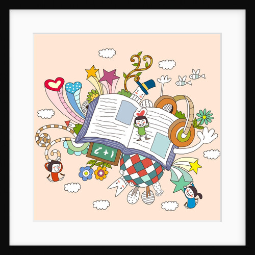 Children playing by open book by Anonymous