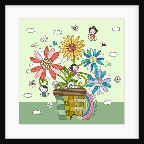 Children resting on potted plant by Anonymous