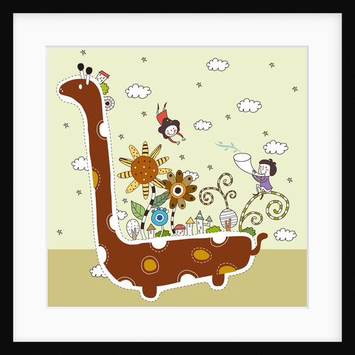 Side view of children on dinosaur by Anonymous