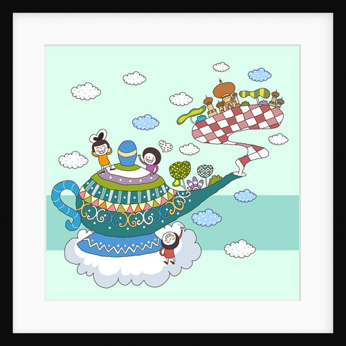 Children standing on magic lamp by Anonymous