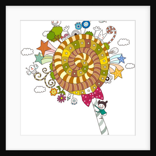 Boy sitting on lollipop by Anonymous