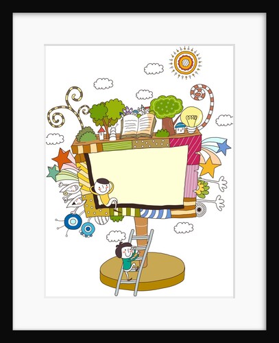 Children playing by television set by Anonymous