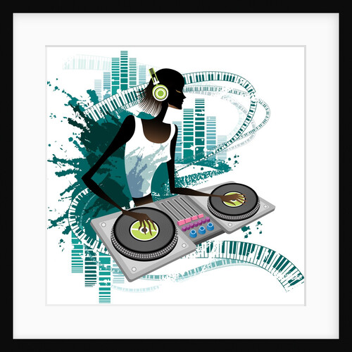 Young woman Dj Using Turntable in Nightclub by Anonymous