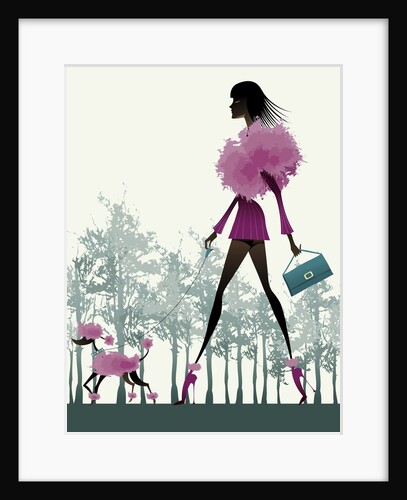 Side view of young woman walking with dog by Anonymous