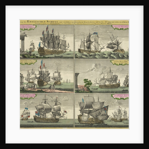 Print of English sailing ships by Thomas Baston