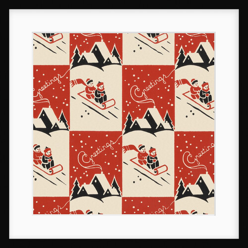Greetings pattern with children sledding by Anonymous