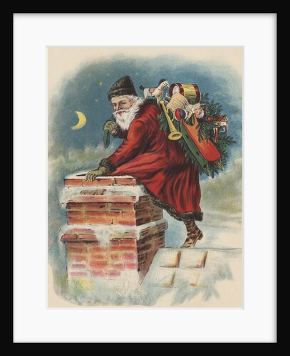 Santa Claus going down chimney by Anonymous