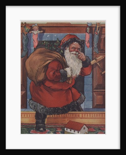 Santa Claus touching his nose on way up chimney by Anonymous