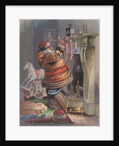 Santa Claus filling Christmas stockings by Anonymous