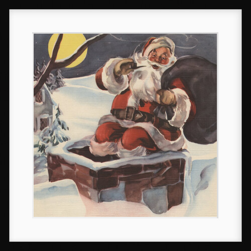 Santa Claus going down chimney with sack of toys by Anonymous