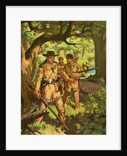 Daniel Boone with trappers in woods by Anonymous