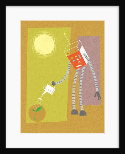 Robot watering a plant by Anonymous