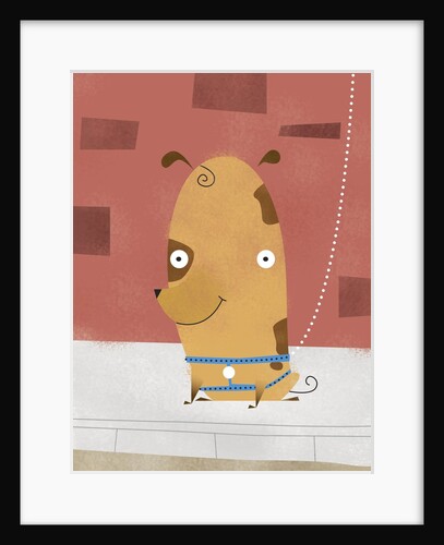 Smiling dog on a leash by Anonymous