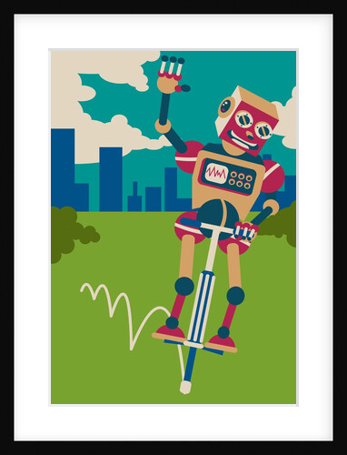 Robot hopping on a pogo stick by Anonymous