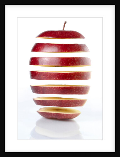 Conceptual Photo of a Sliced on Seven Parts and Disassembled Red Apple Silhouette on White Background Genetically Modified Food Gene Engineering Abstract Concept by Anonymous
