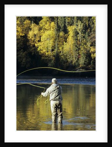 Flyfisherman and Fall Reflections, Bulkley River,Smithers, British Columbia, Canada. by Anonymous
