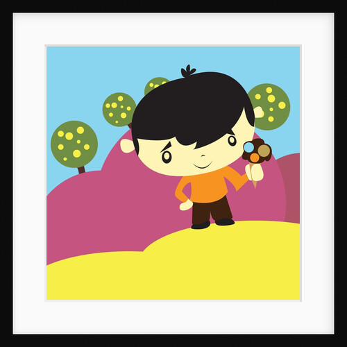 Boy holding ice cream cone by Anonymous