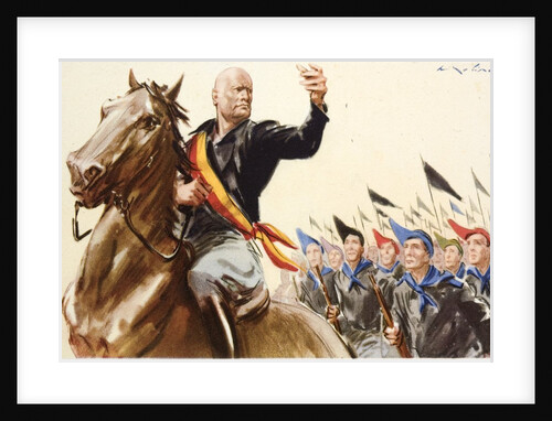 Illustration of Benito Mussolini leading Fascist blackshirts by Anonymous