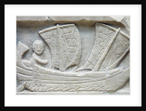 Marble relief of a man sailing a corbita by Anonymous
