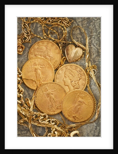 Liberty dollars and gold jewelry by Anonymous