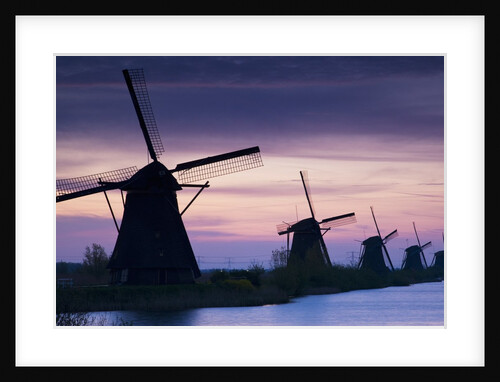 Row of windmills at sunrise in the Netherlands by Anonymous