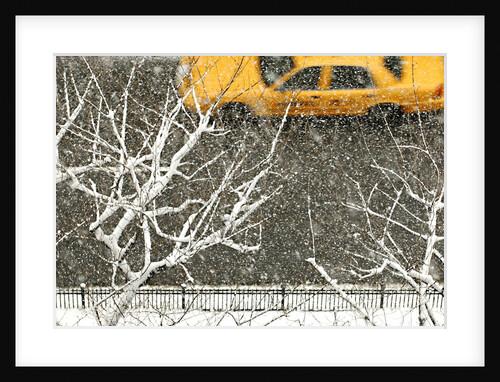 Yellow cab on Park Avenue in a snowstorm by Anonymous