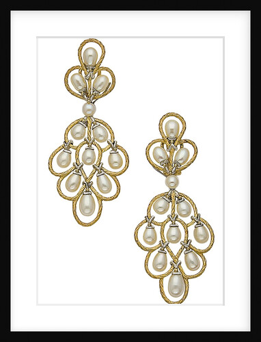A pair of cultured pearl and gold ear pendants by Buccellati