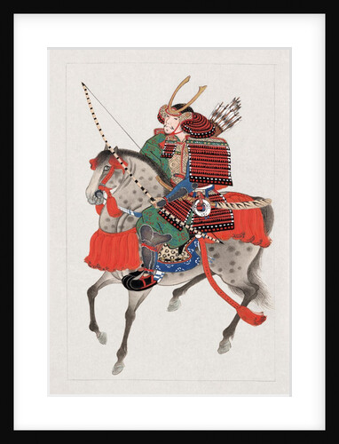 Watercolor painting of samurai on horseback by Anonymous