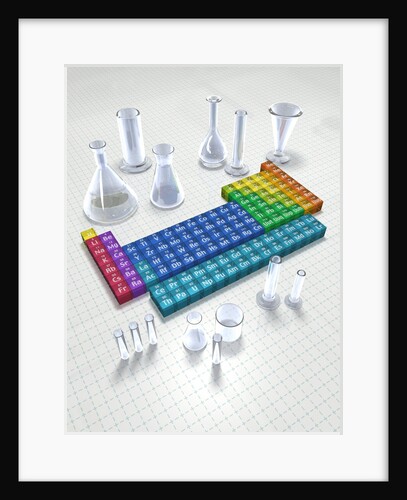 Periodic table of the elements with glassware by Anonymous